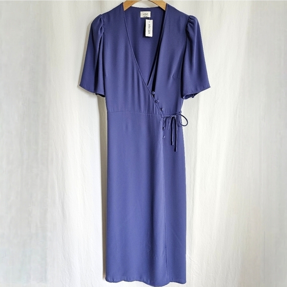 🇨🇦 Aritzia Wilfred Lulea Short Sleeve Chiffon Midi Wrap Dress - Picture 5 of 16